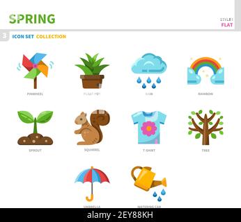 spring season icon set,color flat style,vector and illustration Stock Vector