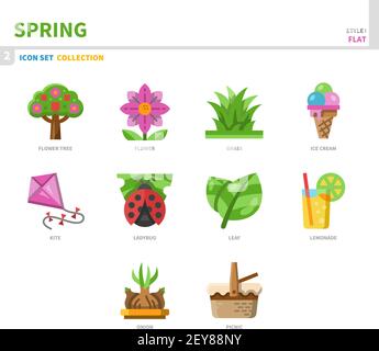 spring season icon set,color flat style,vector and illustration Stock Vector