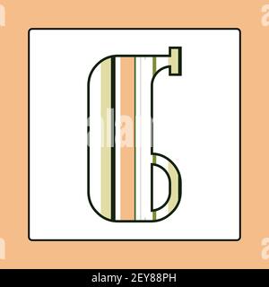 Striped colorful number six isolated on white background. Elements for kids cards or alphabets in vintage or retro style. Stock Vector