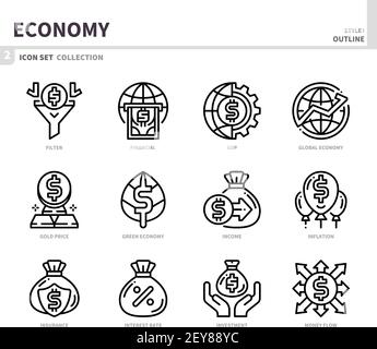 economy icon set,outline style,vector and illustration Stock Vector