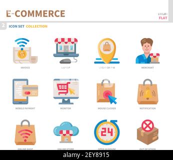 e-commerce and online shopping icon set,color flat style,vector and illustration Stock Vector
