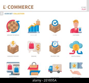 e-commerce and online shopping icon set,color flat style,vector and illustration Stock Vector