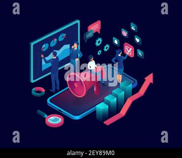 Vector of business people working on  digital marketing strategy Stock Vector