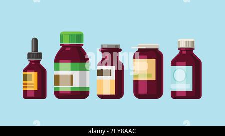 various brown medicine bottles shapes in set Stock Vector
