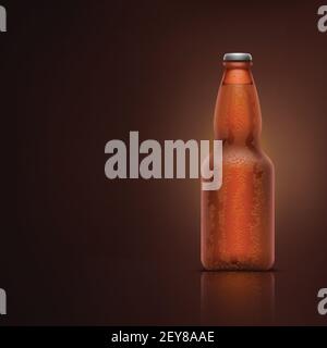 beer bottle with water drops on dark Stock Vector