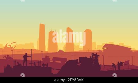 builders teams at work on huge construction Stock Vector