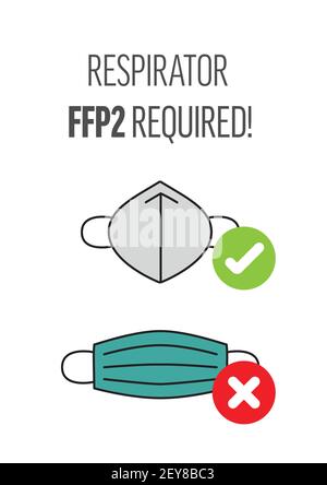 Shop poster - covid prevention - no entry without respirator FFP2, face mask is not enough, respirator FFP2 requiered Stock Vector
