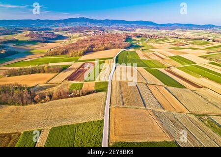 Agricultural landscape in early spring aerial view, Prigorje region of Croatia Stock Photo