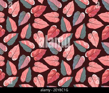 Vector seamless plant pattern. Colorful leaves on a dark brown Stock Vector