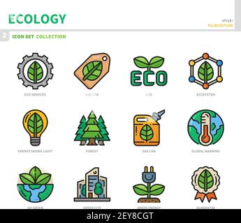 ecology and environment icon set,filled outline style,vector and illustration Stock Vector