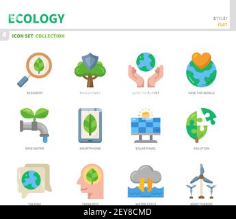 ecology and environment icon set,flat style,vector and illustration Stock Vector