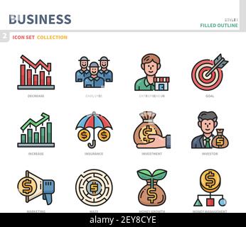 business and finance icon set,filled outline style,vector and illustration Stock Vector