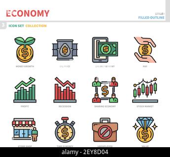 economy icon set,filled outline style,vector and illustration Stock Vector
