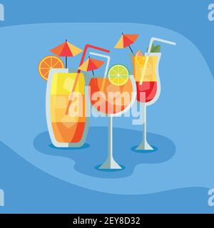 three tropical cocktails Stock Vector