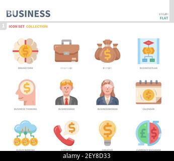 business and finance icon set,color flat style,vector and illustration Stock Vector