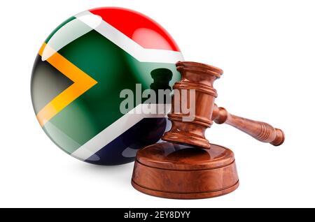 South African law and justice concept. Wooden gavel with flag of South Africa. 3D rendering isolated on white background Stock Photo