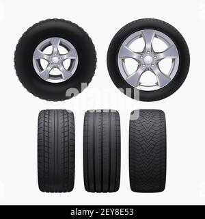 various realistic car wheels isolated in set Stock Vector