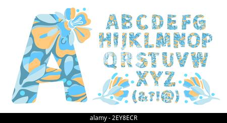 Vector floral alphabet from A to Z. Letters with flowers. Capital characters. Stock Vector