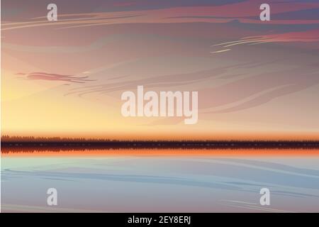 Beautiful clean sunset with warm yellow-pink sky. Stock Vector