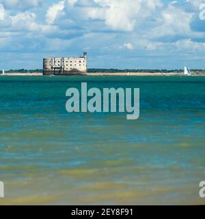 Fort Boyard in the Oleron Island during summer with turquoise ocean and scenic clouds Stock Photo