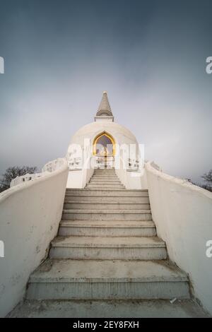 white stupa in hungary, Zalaszanto, called peace stupa Stock Photo
