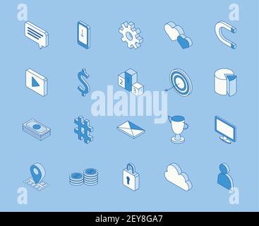 twenty isometric icons Stock Vector