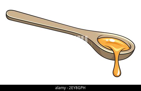 wooden spoon of honey on white background Stock Vector