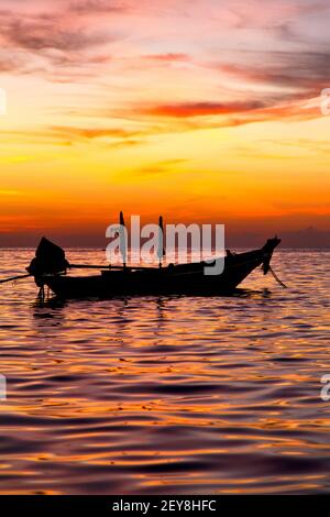 Sunrise boat  and   thailand kho tao   s china sea Stock Photo