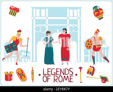 Collection of ancient roman characters in traditional attire, depicted ...
