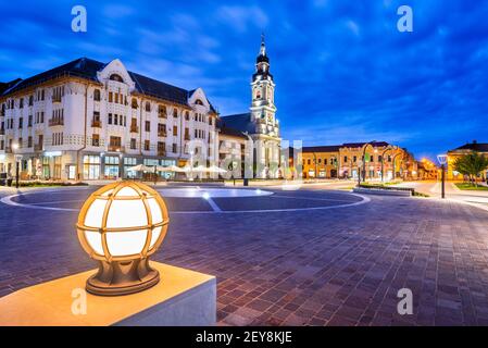 Oradea, Romania. Union Square (Piata Unirii) night scene. Western Transylvania, Crisana sightseeing Stock Photo