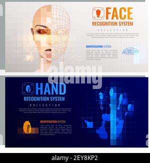 Authorization verification horizontal banners set with biometric scanners symbols realistic isolated vector illustration Stock Vector