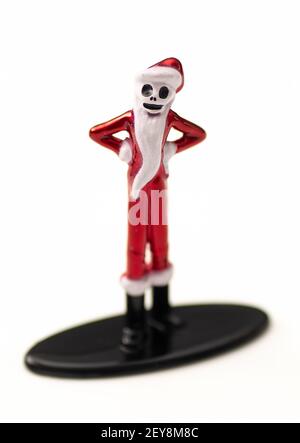 LONDON, UK - January 26, 2021 : Metal figurine of Jack Skellington dressed as Santa. Jack is a character from Tim Burton's movie, Nightmare before Chr Stock Photo