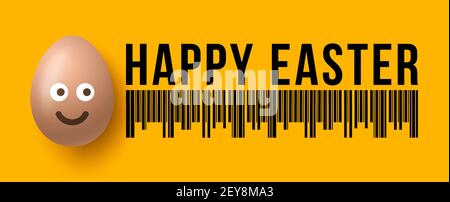 Easter SALE concept illustration. Bar code realistic emoji smile Egg banner. Happy Easter vector background. Egg sticker. Vector Stock Vector