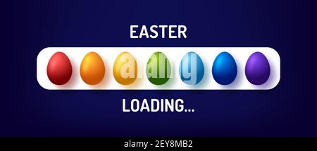 Progress bar with inscription - Easter Loading and decorated rainbow egg in realistic style. Vector illustration for t-shirt design, poster, greeting Stock Vector