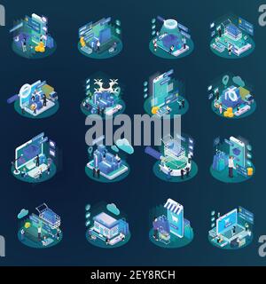 E-commerce Glow Isometric Set Stock Vector