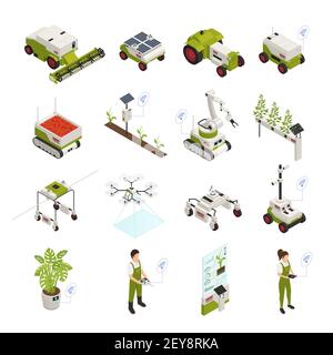 Agriculture automation smart farming icons collection with sixteen isolated images with people plants and equipment tools vector illustration Stock Vector