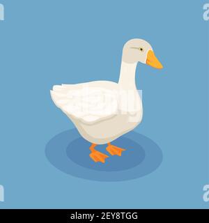 Poultry isometric poster with white goose icon on blue background vector illustration Stock Vector