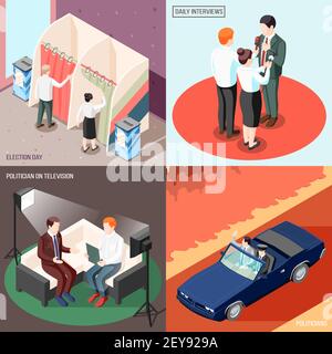 Politicians during television program and interview voters at election day isometric design concept isolated vector illustration Stock Vector