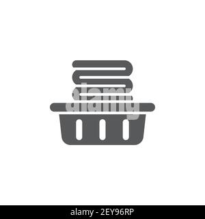 basket with folded towels line icon linear style sign for mobile concept and web design laundry Stock Vector