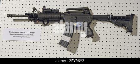 A Bushmaster Xm 15 223 Caliber Semi Automatic Assault Rifle Displayed At The Press Conference Held By United States Senator Dianne Feinstein Democrat Of California To Announce The Introduction Of Legislation To Ban Assault Weapons