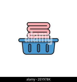 basket with folded towels line icon linear style sign for mobile concept and web design laundry Stock Vector