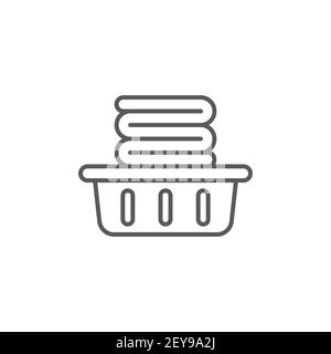 basket with folded towels line icon linear style sign for mobile concept and web design laundry Stock Vector