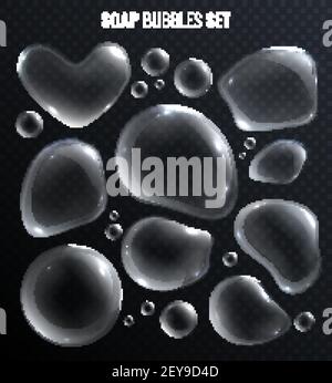Soap bubbles realistic set isolated on transparent background vector illustration Stock Vector