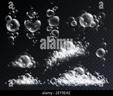 Soap foam and bubbles of different shape realistic set isolated on transparent background vector illustration Stock Vector
