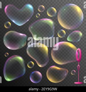 Realistic set of colorful deformed soap bubbles isolated on transparent background vector illustration Stock Vector