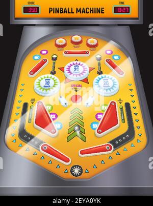 Colored and cartoon pinball machine composition game machine in the entertainment center vector illustration Stock Vector