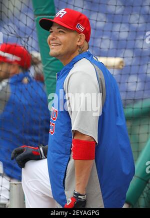 Puerto Rico catcher Yadier Molina during the fourth inning against Italy in  the World Baseball Classic elimination game at Marlins Park in Miami,  Florida, on Wednesday, March 13, 2013. Puerto Rico rallied