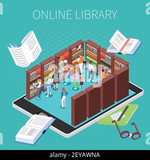 Reading And Library Composition Stock Vector