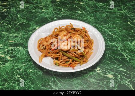 Traditional and authentic Chinese cuisine known as shrimp lo mein Stock Photo