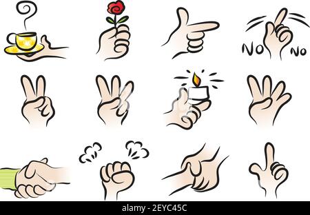 vector drawing hands action emoji stickers set Stock Vector